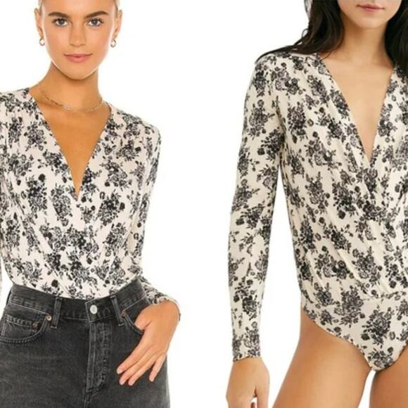 INTIMATELY FREE PEOPLE Printed Turnt Long Sleeve Bodysuit In Beige Combo M Boho - Picture 2 of 8